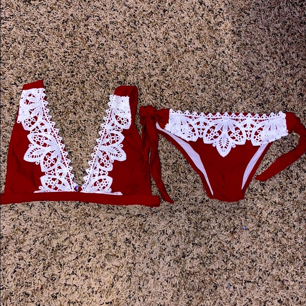 red & lace swim suit